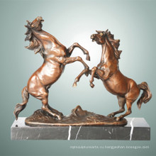 Животная бронзовая скульптура Двойная лошадь с резьбой Деку латунная статуя Tpal-255